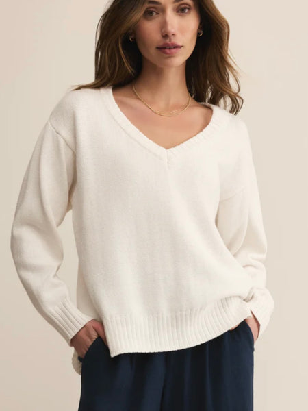ZSupply All Around Cotton V Neck Sweater - White