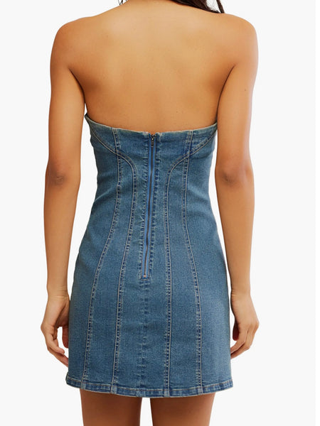 Free People Alexa Mini Dress - Stone Wash Blue
