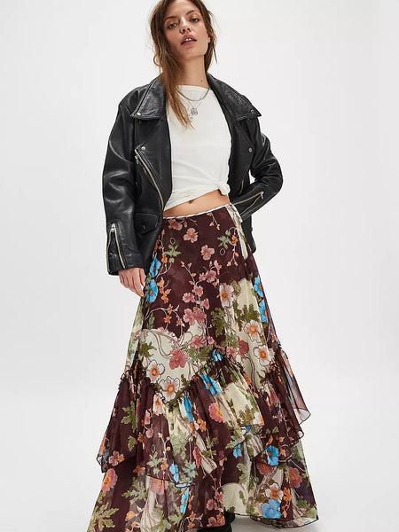 Free People Palermo Villa Chiffon Maxi - Chocolate Combo