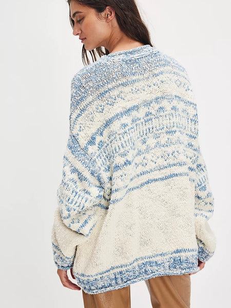 Free People Dani Pattern Sweater - Cloud Combo