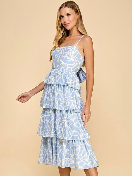Animal Printed Tiered Dress - Blue