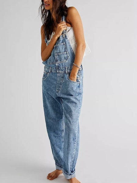 Free People Ziggy Denim Overalls - Powder Blue