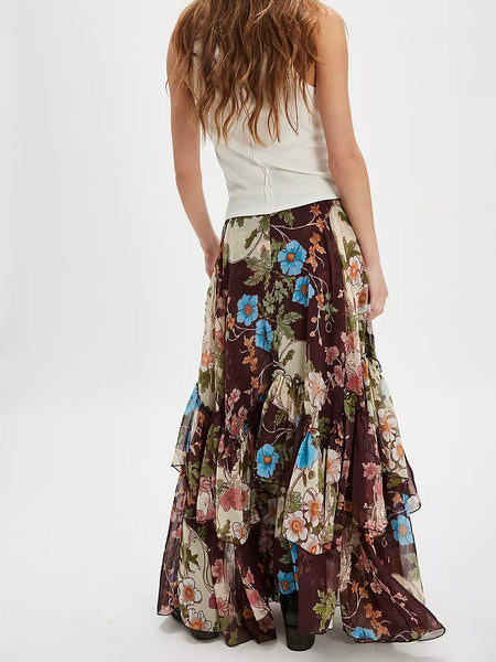 Free People Palermo Villa Chiffon Maxi - Chocolate Combo