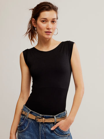 Free People Clean Lines Boatneck Bodysuit- Black