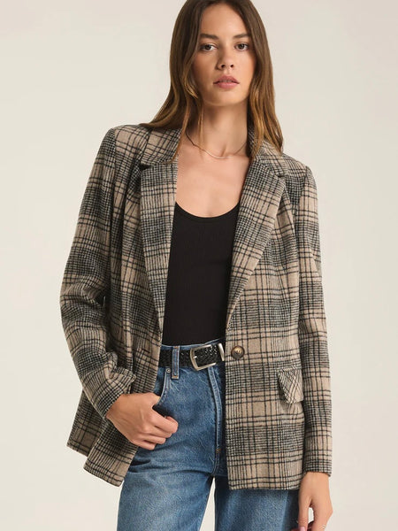 ZSupply Kingston Relaxed Plaid Blazer- Earthen Grey