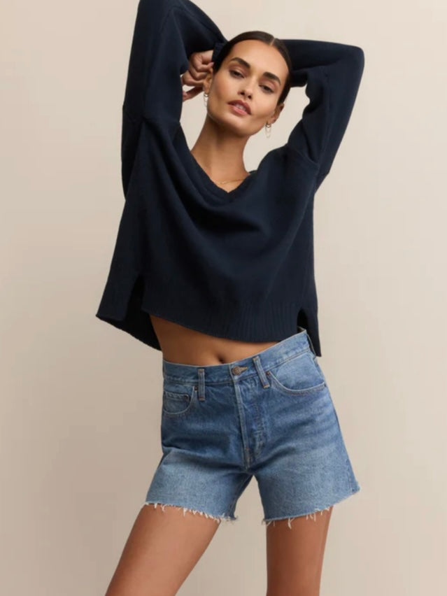 ZSupply All Around Cotton V Neck Sweater - Eclipse