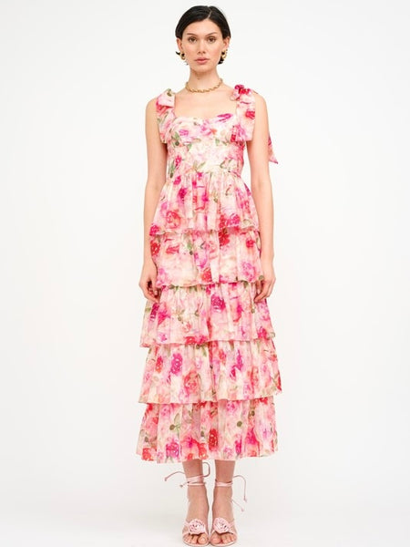 Jacquelyn Tiered Floral Dress - Pink Floral