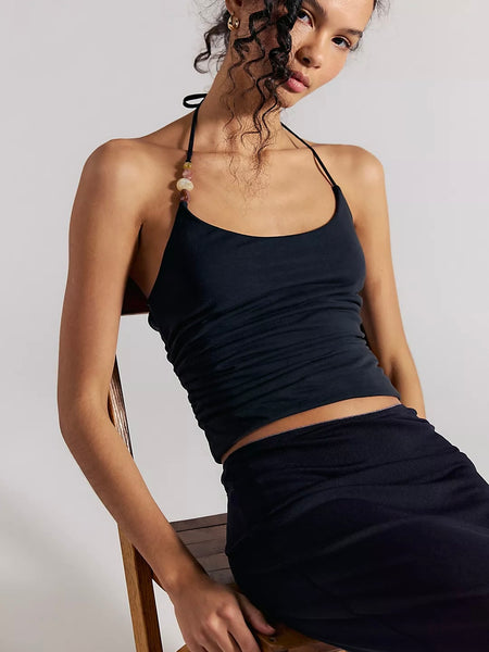 Free People Toni Beaded Tank- Black