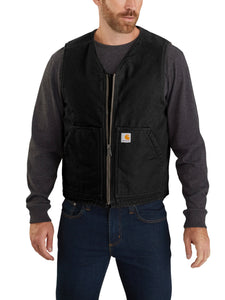 Carthartt Men’s Relaxed Fit Washed Duck Sherpa-Lined Vest - Black