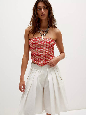 Free People Boulevard Printed Tube Top - Flame Red Combo