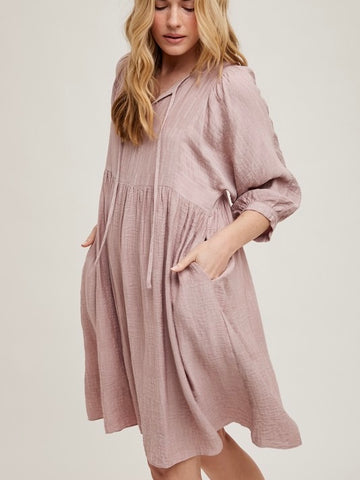 Texture Dolman Sleeve Mini Dress - Mauve
