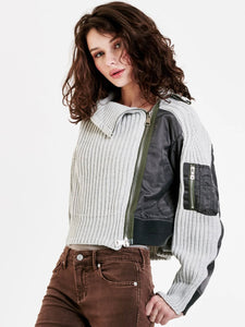 Jessie Mix Media Sweater Jacket Greyscale