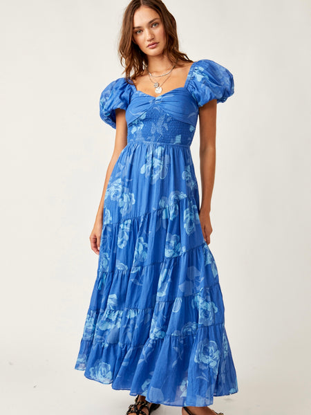 Free People Short Sleeve Sundrenched Maxi- Sapphire