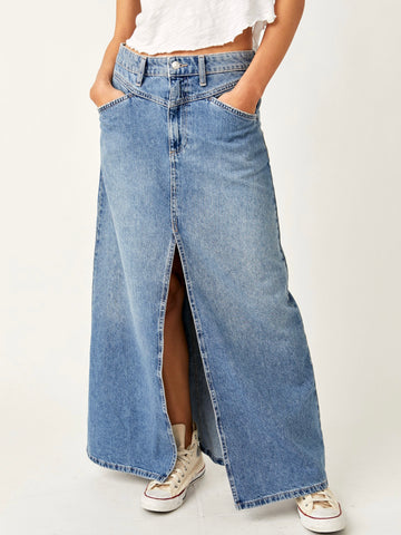 Free People Come As You Are Denim Max-Sapphire Slit