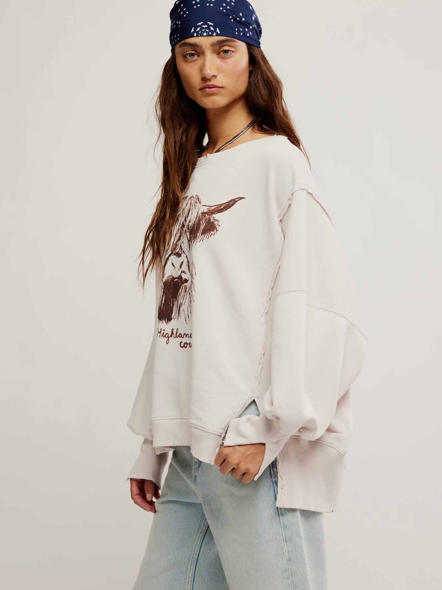 Free People Graphic Camden Sweatshirt - Highland Cow Combo