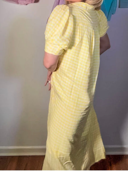 Gingham Check Midi Dress- Yellow