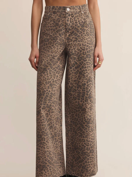 ZSupply Marli Denim Leopard Pant - Desert Tan