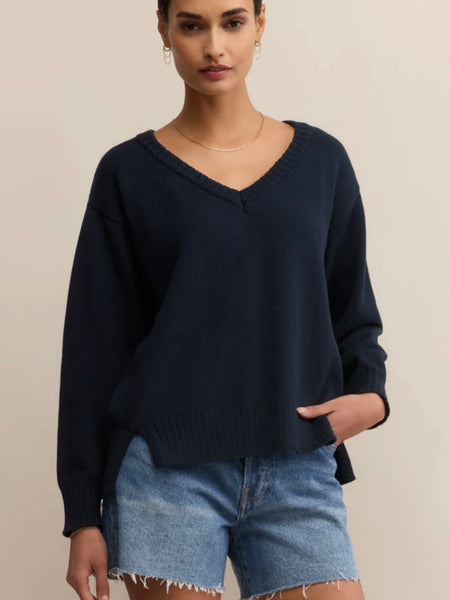 ZSupply All Around Cotton V Neck Sweater - Eclipse