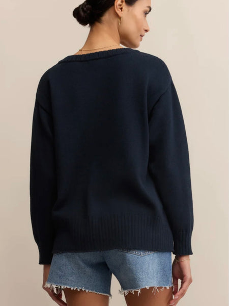 ZSupply All Around Cotton V Neck Sweater - Eclipse