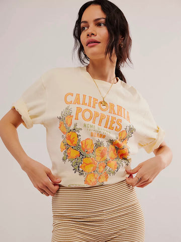 Free People Harvest Vintage Wash Tee - California Poppies