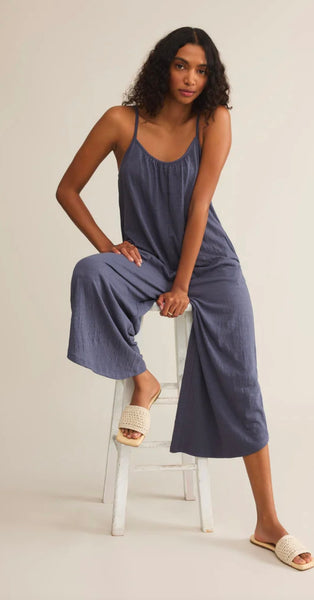 Zsupply Textured Flared Jumpsuit - Worn Blue