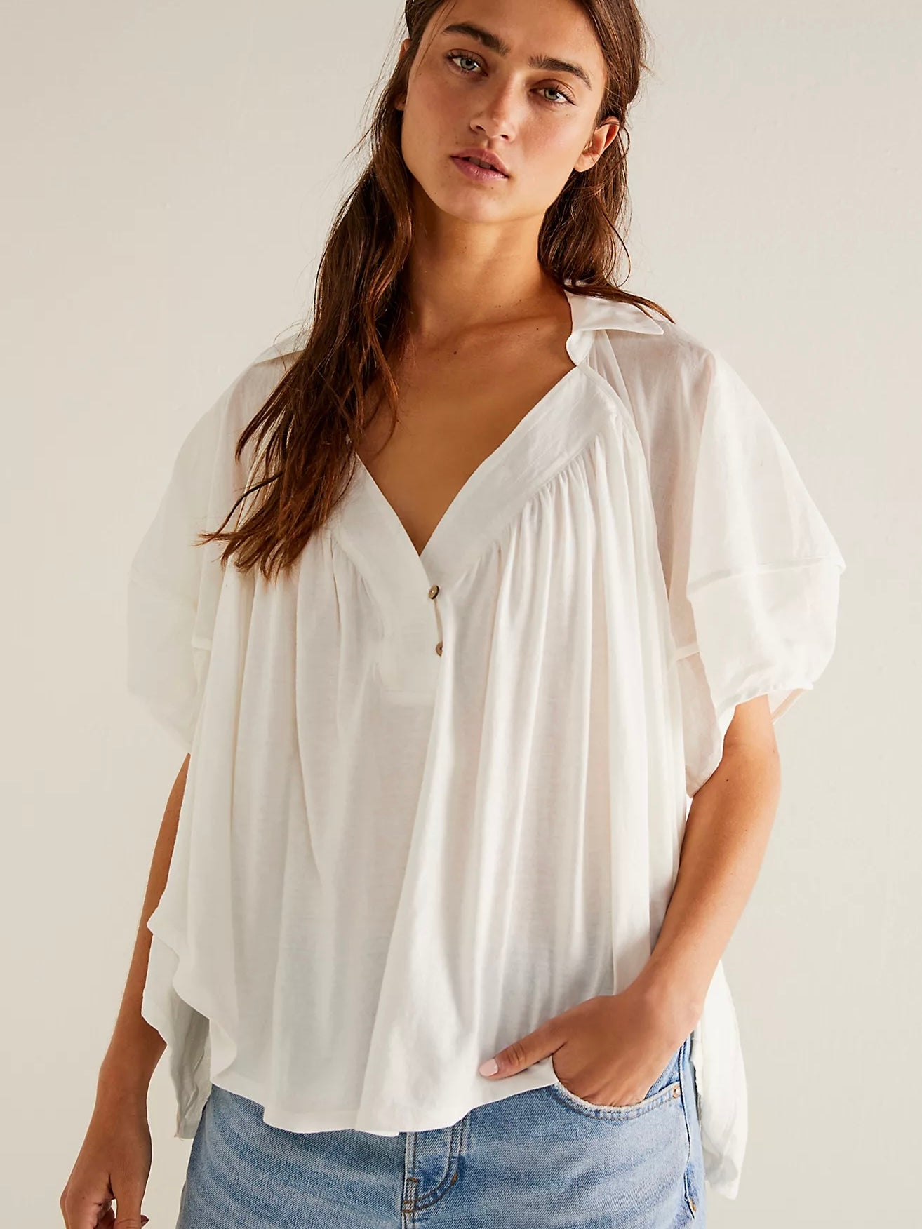 Free People Sunray Babydoll Top- White