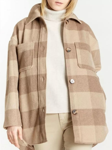 Two Pocket Plaid Coat -Oat