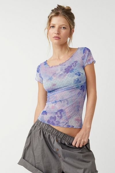 Free People Printed On The Dot Baby Tee- Spring Rain