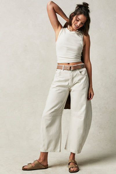 Free People Lucky You Mid Rise Barrel Pants- Milk