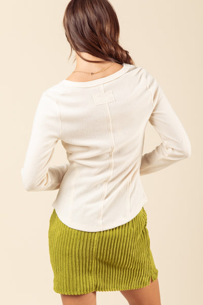 Soft Brushed Henley Top- Cream