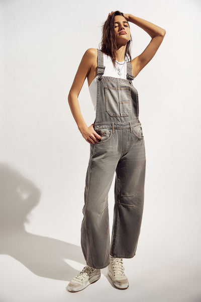 Free People Good Luck Barrel Overalls- Archive Grey