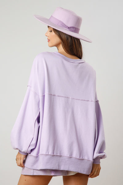 Contrast Henley Sweatshirt Lavender