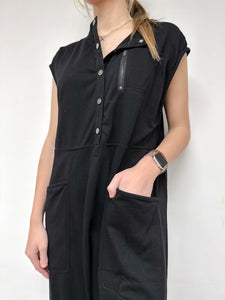 Sleeveless Button Up French Terry Jumpsuit