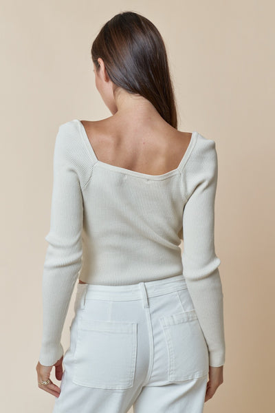 Ruffle Detail Square Neck Sweater Top