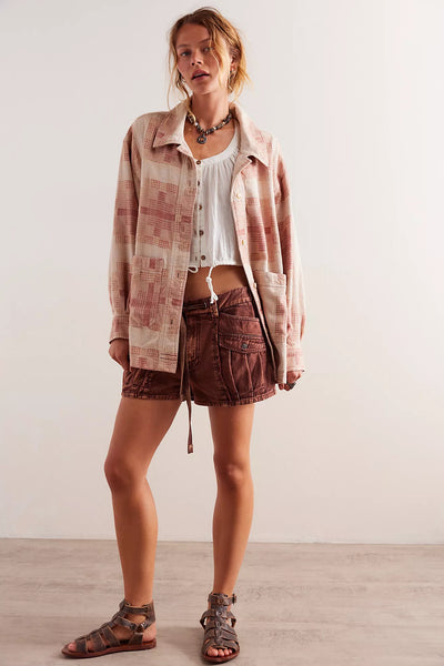 Free People Keep It Cozy Shirt- Berry Combo