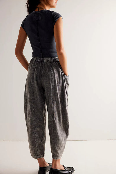Free People High Road Pull-On Rise Barrel Pants- Dried Basil