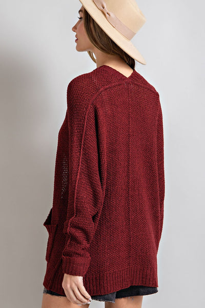 Free Knit Cardi- Maroon