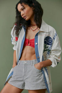 We The Free People Now Or Never Railroad Denim Shorts- Washed Railroad