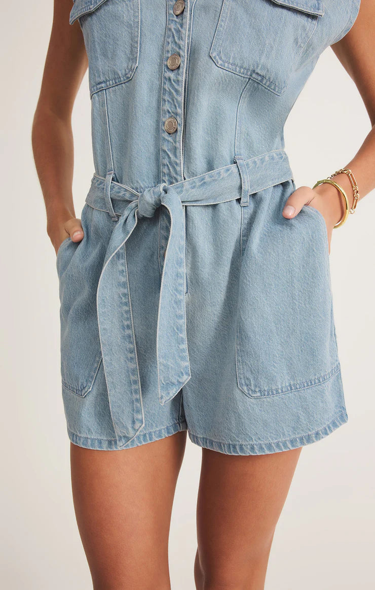 ZSupply Dash Twill Romper - Light Vintage Indigo