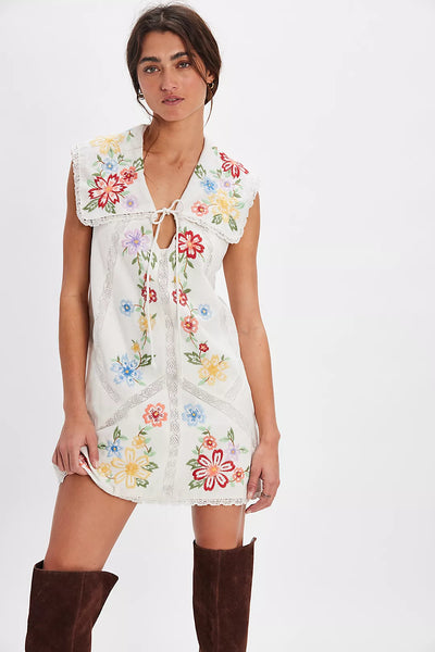 Free People Willow Embroidered Mini Dress - Ivory