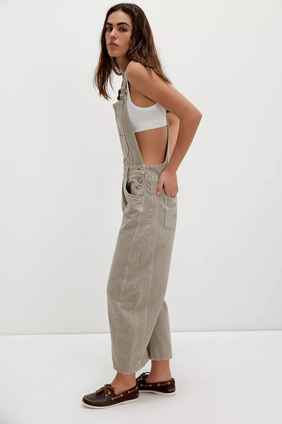 Free People Good Luck Barrel Overalls- Cobblestone