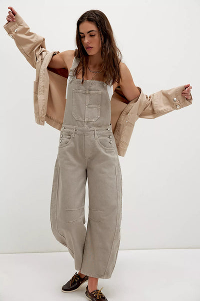 Free People Good Luck Barrel Overalls- Cobblestone