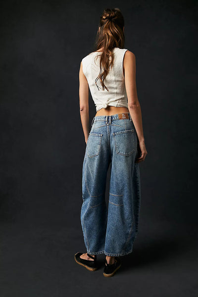 Free People We The Free Good Luck Mid-Rise Barrel Jeans - Ultra Light Beam