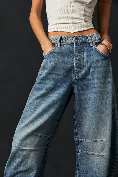 Free People We The Free Good Luck Mid-Rise Barrel Jeans - Ultra Light Beam