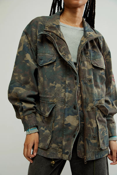 Free People Arya Camo Utility Jacket- Olive Combo