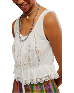 Free People Alana Lace Tank - Clean Ivory