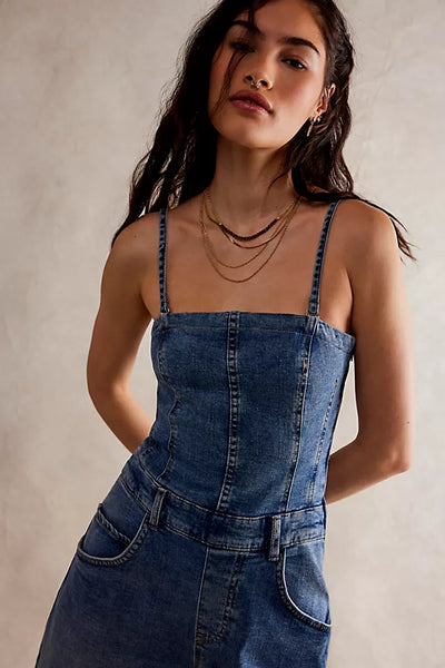 Free People We The Free Je Suis Pret Barrel Jumpsuit - Petit Blue