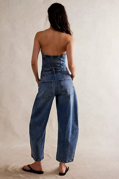 Free People We The Free Je Suis Pret Barrel Jumpsuit - Petit Blue