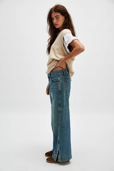 Free People We The Free Benji Relaxed Wide Leg Jeans - Salt Of The Earth