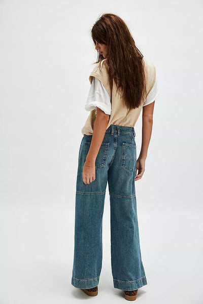 Free People We The Free Benji Relaxed Wide Leg Jeans - Salt Of The Earth